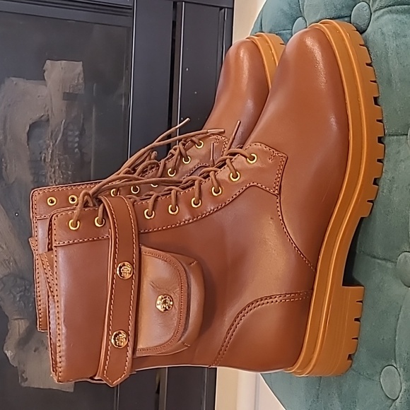 RALPH LAUREN BROWN CAMMIE LACE-UP LEATHER BOOTS NEW - Picture 1 of 13